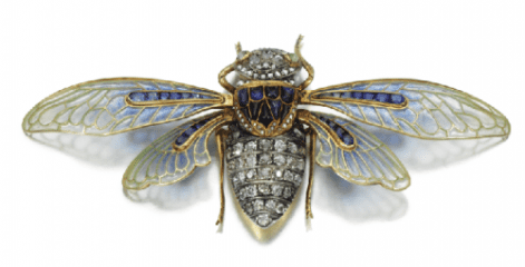 Lalique gold, enamel, sapphire, and diamond winged beetle circa 1910. 