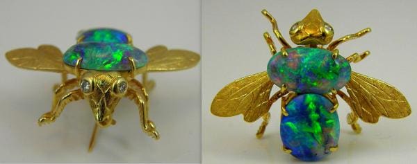 Rosenthal Bee Pin Set 18k with Black Opal and Diamonds