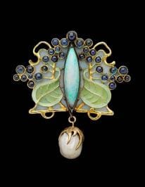 Lalique enamel, sapphire and pearl brooch