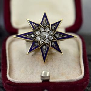 1870s Victorian Star Pin Pendant with Diamonds and Enamel 1