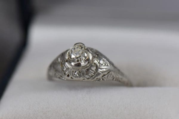 Art Deco Die Struck Filigree Engagement Ring with 1