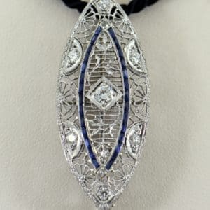 Art Deco Navette Pin Pendant with Calibre Sapphires and Diamonds 1
