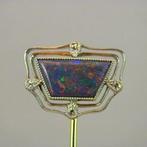 Brandon s Opal   Diamond Platinum Stickpin Tiffany c1920 1