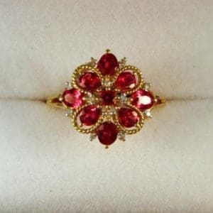 Cluster Engagement Ring Featuring Red Spinel Gemstone