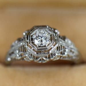 Die Struck Octagonal Deco Ring with Old Euro Diamond 1