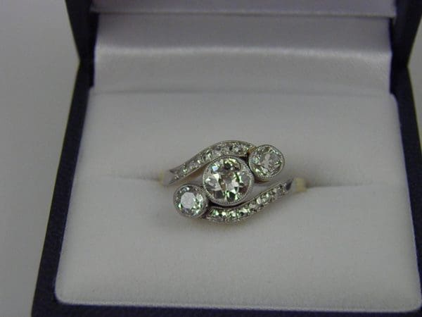 Edwardian Diamond Three Stone Ring Platinum over Gold 1ctw 1
