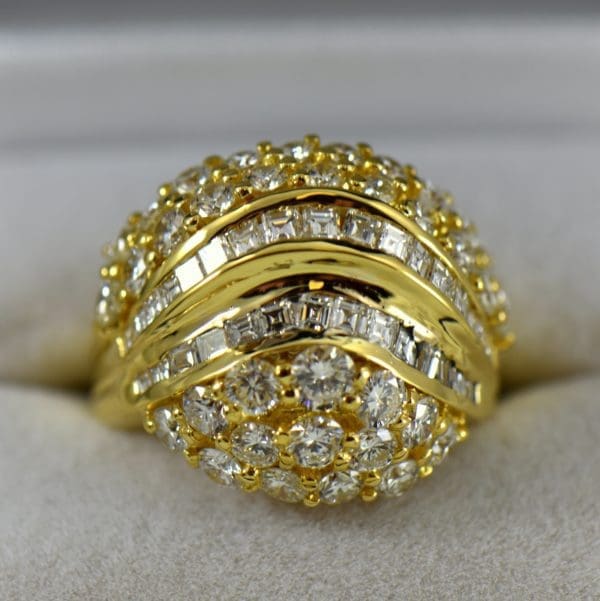 Estate 18k Yellow Gold Bombe Ring with 5ctw Diamonds 1