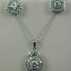 Estate Diamond Pendant and Earring Set 1