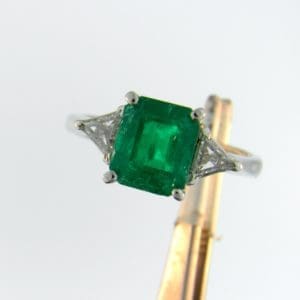 Estate Platinum Ring with 3ct Emerald and Trillion Diamonds 1