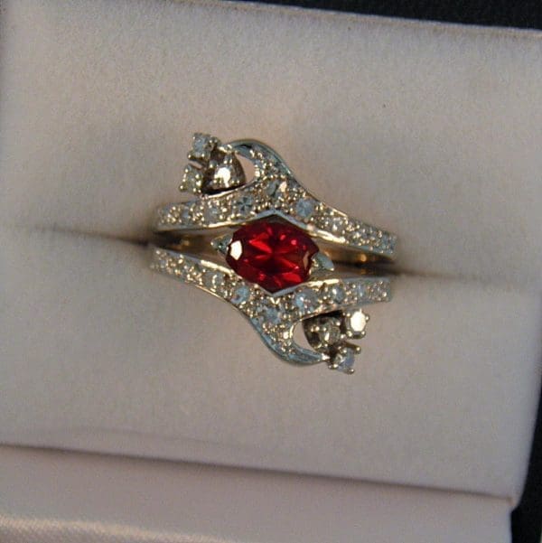 Estate Ring with red Oregon Sunstone and Diamonds 1