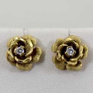 Estate Rose Earrings with Diamonds c.1970 1