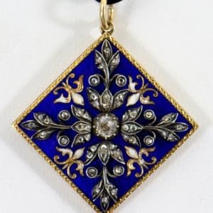 Victorian French Silver over Gold Pendant with Diamonds and Enamel 1