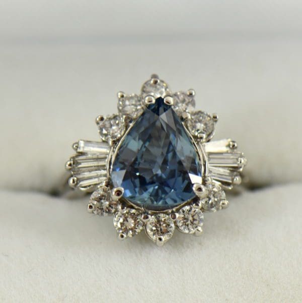 Denim Blue Pear Shape Sapphire and Diamond Cocktail Ring White Gold