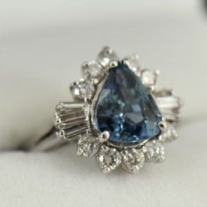 Denim Blue Pear Shape Sapphire and Diamond Cocktail Ring White Gold 2