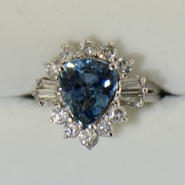 Denim Blue Pear Shape Sapphire and Diamond Cocktail Ring White Gold 4