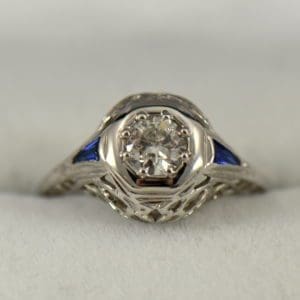 Art Deco Diamond and Sapphire Die struck Ring Restoration