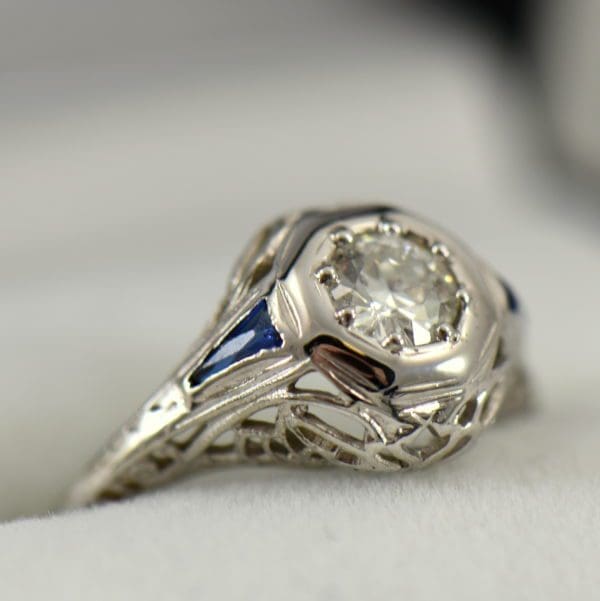 Art Deco Diamond and Sapphire Die struck Ring Restoration 2