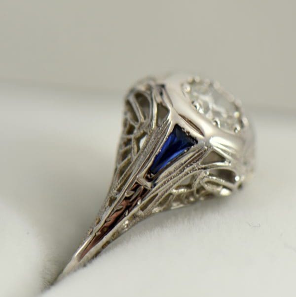 Art Deco Diamond and Sapphire Die struck Ring Restoration 3