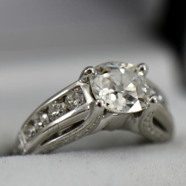 Custom Diamond Ring with 2.25ct Old Mine Cut Diamond SI1 H  2
