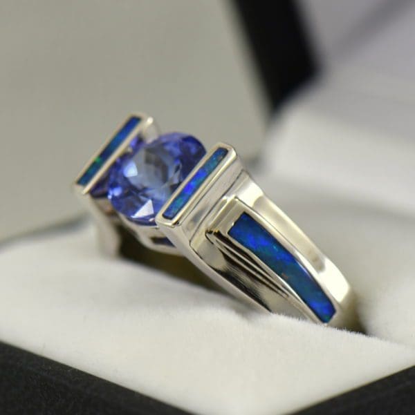 Custom Tanzanite Ring with Opal Inlay in White Gold 2