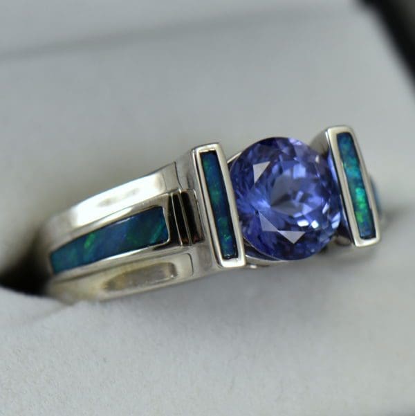 Custom Tanzanite Ring with Opal Inlay in White Gold 3