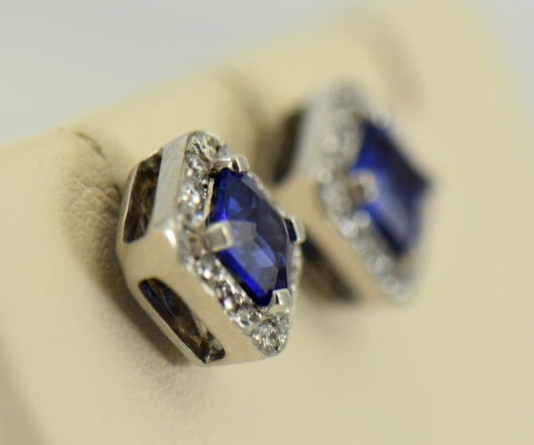 Gina s Asscher Cut Blue Sapphire and Diamond Halo Stud Earrings 2