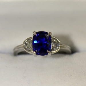 Gina s Ceylon Royal Blue Sapphire and Half Moon Diamond Platinum Engagement Ring