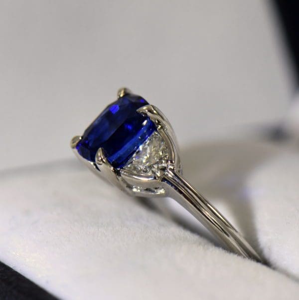 Gina s Ceylon Royal Blue Sapphire and Half Moon Diamond Platinum Engagement Ring 2