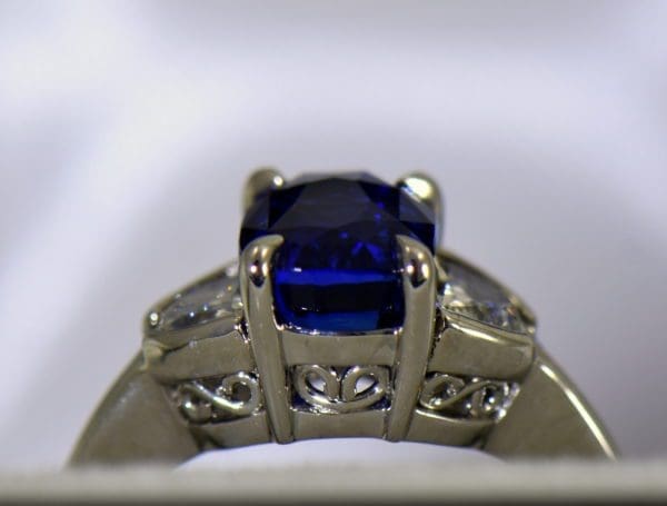 Gina s Ceylon Royal Blue Sapphire and Half Moon Diamond Platinum Engagement Ring 3