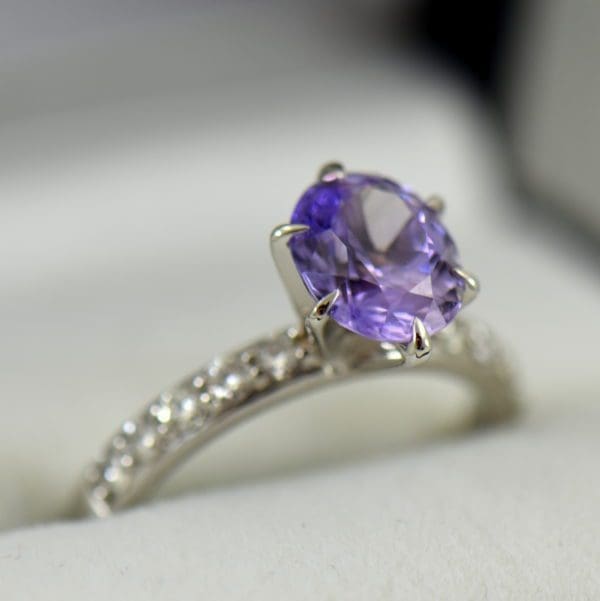 Natural Lavender Purple Sapphire Engagement Ring White Gold 2