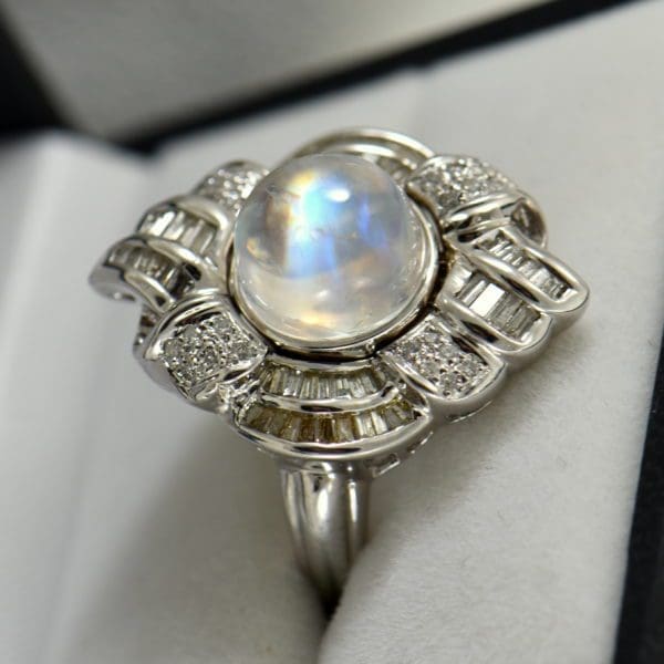 Rainbow Moonstone and Diamond White Cold Cocktail Ring 2