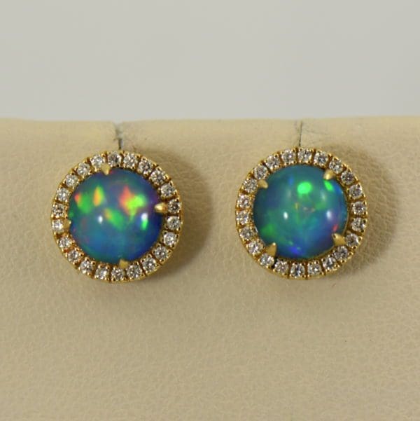 Round Ethiopian Opal and Diamond Halo Earrings
