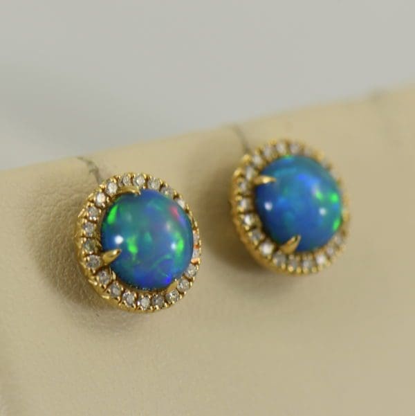 Round Ethiopian Opal and Diamond Halo Earrings 2