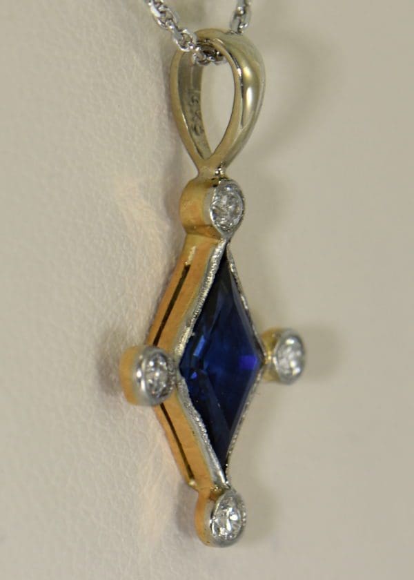 Antique Blue Sapphire  Diamond Pendant Stickpin Conversion Platinum over Gold 3