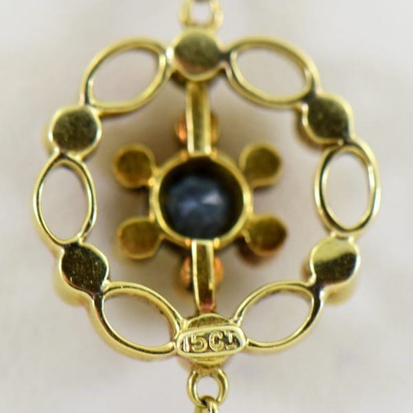 Edwardian 15ct Gold Antique Aquamarine Lavalier Necklace 4