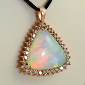20ct Trillion Ethiopian Opal And Diamond Rose Gold Pendant