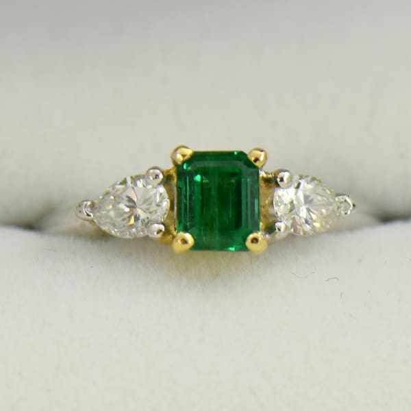 Emerald And Pear Diamond Ring Twotone Gold