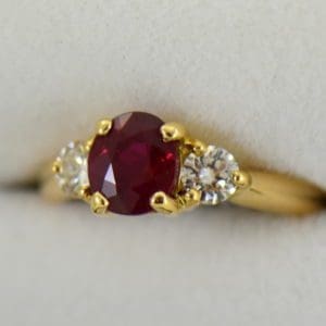 Estate 1.25ct Burmese Ruby  Diamond Ring 18k yellow gold
