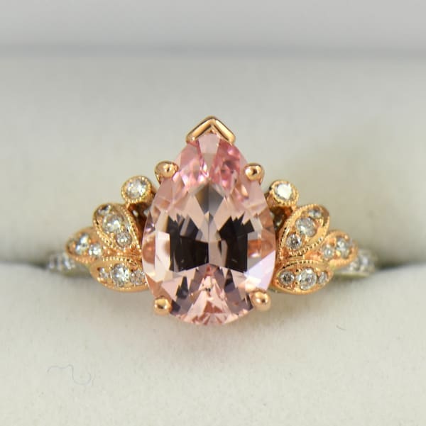 Exceptional Untreated Nigerian Morganite Pear Shape  Diamond ring in white and rose gold