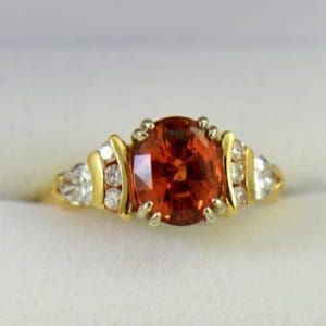 No Heat 3.70ct Orange Sapphire  Diamond Ring Yellow Gold