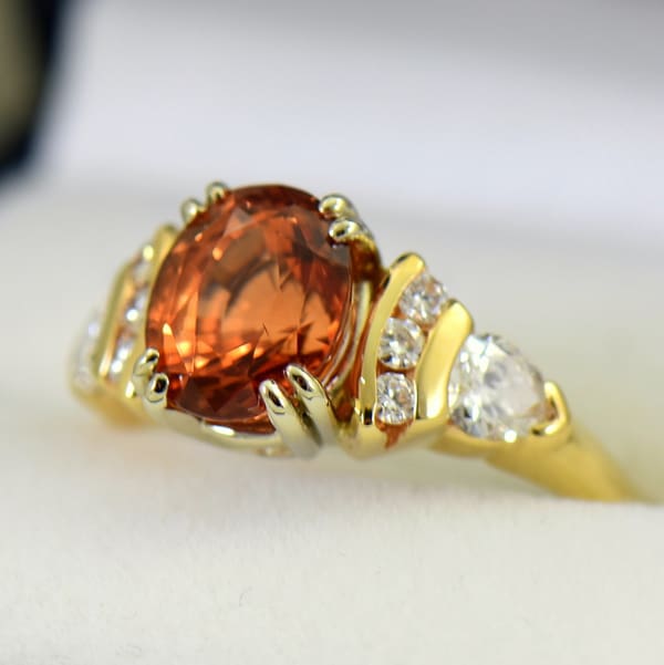 No Heat 3.70ct Orange Sapphire  Diamond Ring Yellow Gold 3