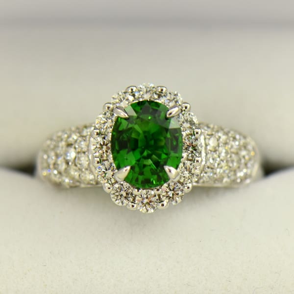 Oval Halo Ring with Chrome Tourmaline and Pave Diamond Accents