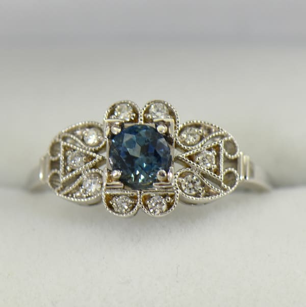 Vintage Style Teal Blue Montana Sapphire Engagement Ring