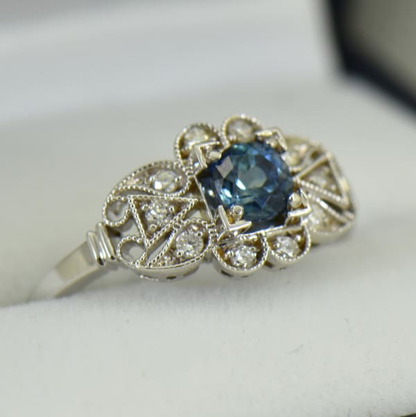 Vintage Style Teal Blue Montana Sapphire Engagement Ring 2