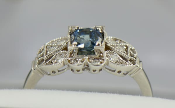 Vintage Style Teal Blue Montana Sapphire Engagement Ring 3