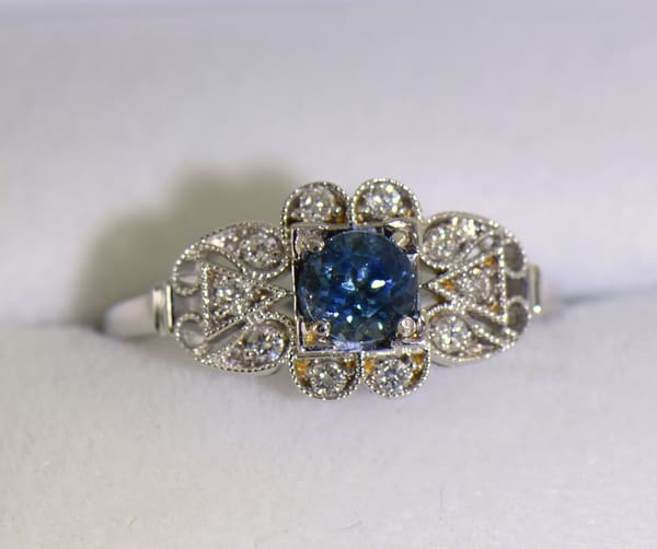 Vintage Style Teal Blue Montana Sapphire Engagement Ring 4