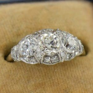 Granat Signed Art Deco Platinum Diamond 3 Stone Ring