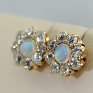 Antique Victorian Opal  Diamond Halo Stud Earrings 2.JPG