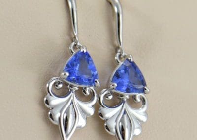 Custom Ceylon Medium Blue Sapphire White Gold Dangle Earrings 3.JPG