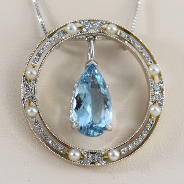 Edwardian Rose Cut Diamond  Pearl Circle Pendant with Aquamarine Dangle 2.JPG